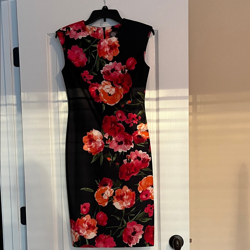 Vince Camuto Navy Dress with Red and Pink Floral Design